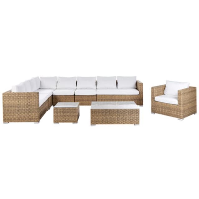 Beliani Garden Lounge Set With Table 8 Seater XXL Right Hand Modular Pe Rattan Light Brown