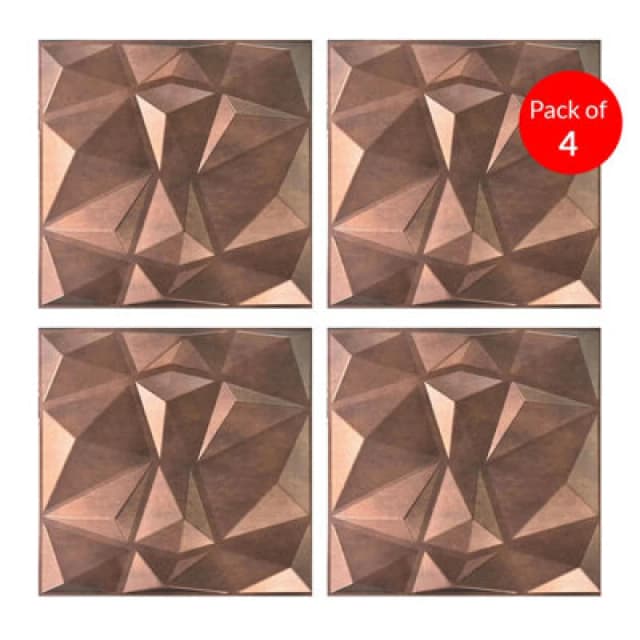 Ener-J 3D Pvc Wall Panel Faceted Diamond Red Copper 500X500mm (Pack Of 4)