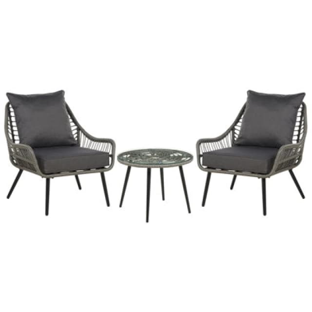 Beliani Bistro Set With Cushions Laureto Pe Rattan Grey