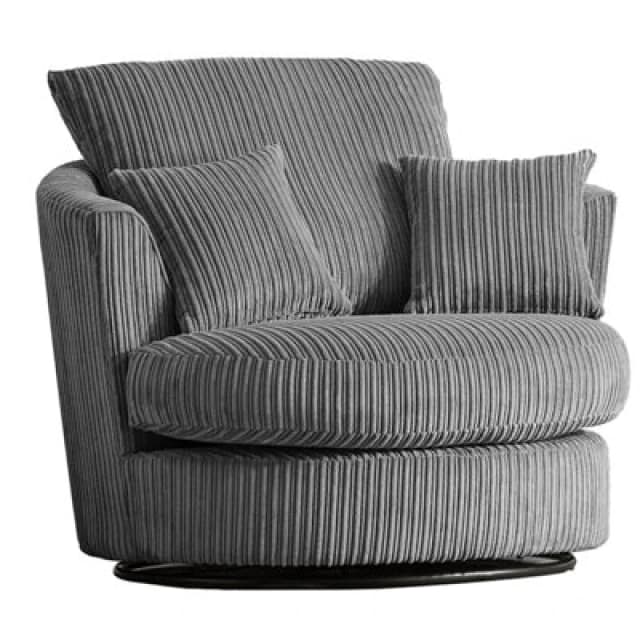 Furnishings For Less UK Luxor Jumbo Cord Grey Fabric Single Seater 360 Degree Swivel Chair Sofa Accessory