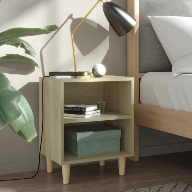 VIDAXL Bed Cabinet with Solid Wood Legs Sonoma Oak 40x30x50cm Vidaxl 8720286355947