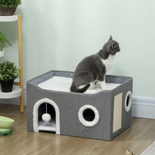 PawHut PawHut Cat Cave with Fluffy Ball and Scratch Pad for Indoor Pets 5063603575042