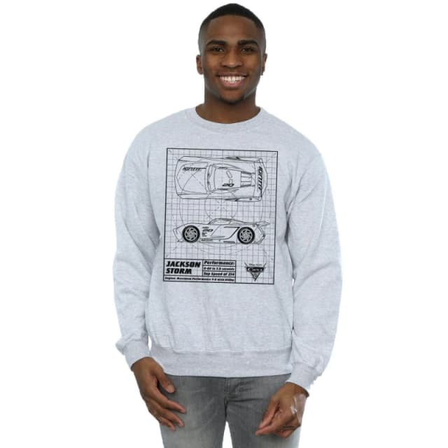 Disney Men Cars Jackson Storm Blueprint Sweatshirt in Grey Size: Small Grey S Male 5057245932981