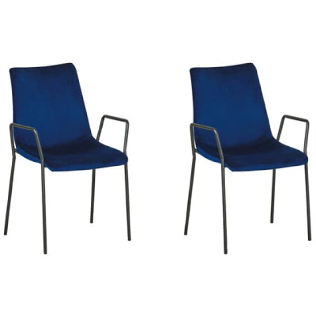 Beliani Set Of 2 Dining Chairs Jefferson Velvet Dark Blue