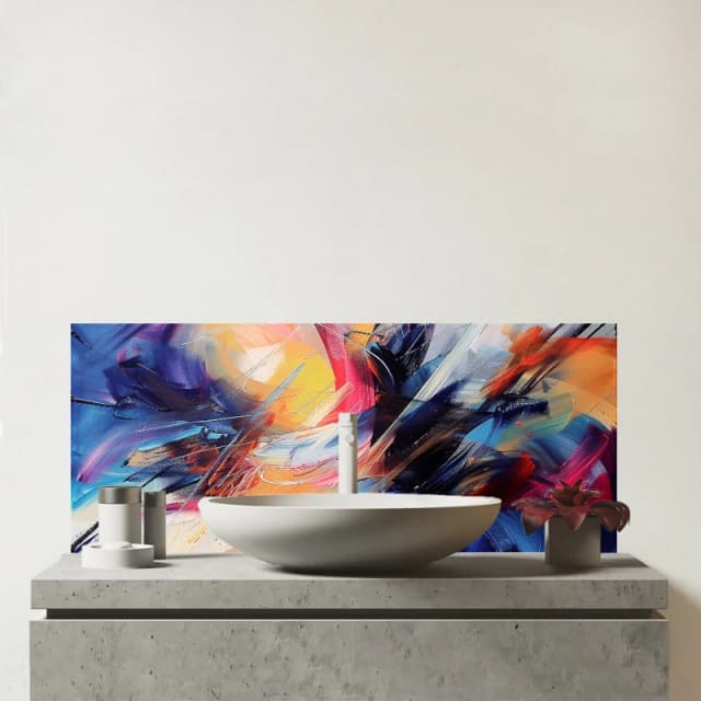 Warren Reed - Designer Serene: Calm Amidst Colours Glass Bathroom Splashback Multicolor Unisex