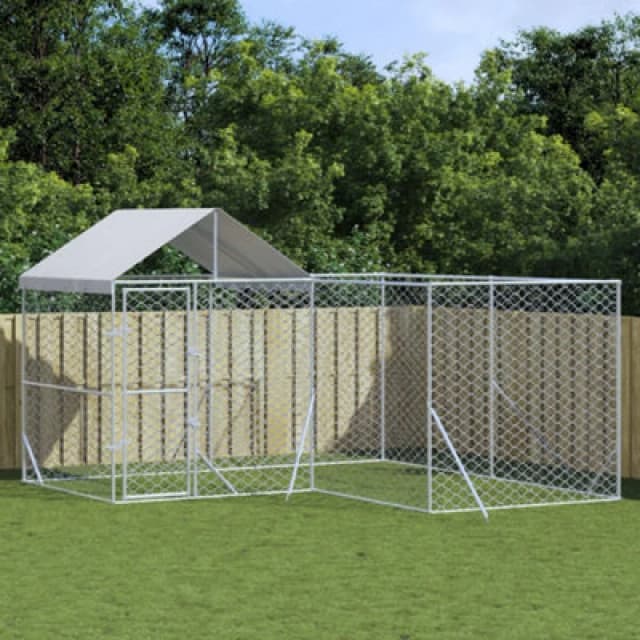 Vidaxl Outdoor Dog Kennel With Roof Silver 4X4X2.5 M Galvanised Steel