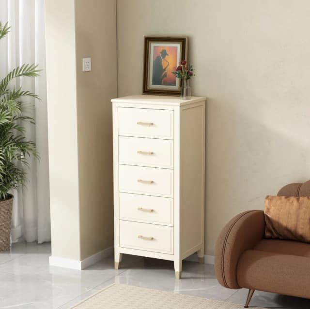 Cabinet Bits Palazzi 5 Drawer Narrow Chest of Drawers in Off-White Off-White Unisex