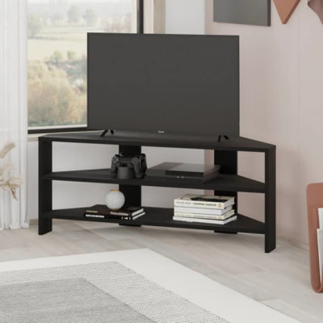 Decortie Thales Corner Modern TV Unit Entertainment Stand Black Wood 32" Tvs H 43Cm W 110Cm