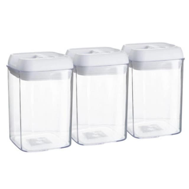 Argon Tableware 3X Food Storage Containers - 800Ml - White Airtight Plastic Storage Pantry Food Organiser With Flip Lock Lid