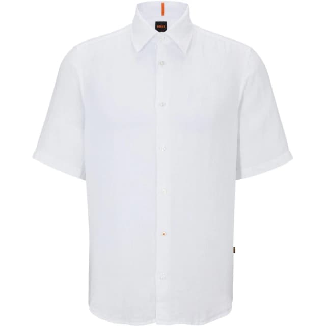 Boss Mens HBO Rash 2 Lin Short Sleeve Relaxed Fit Shirt White 100 male L