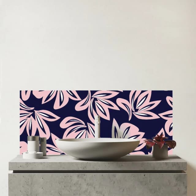Warren Reed - Designer Pink Navy Floral Botanical Pattern Glass Bathroom Splashback Pink Unisex