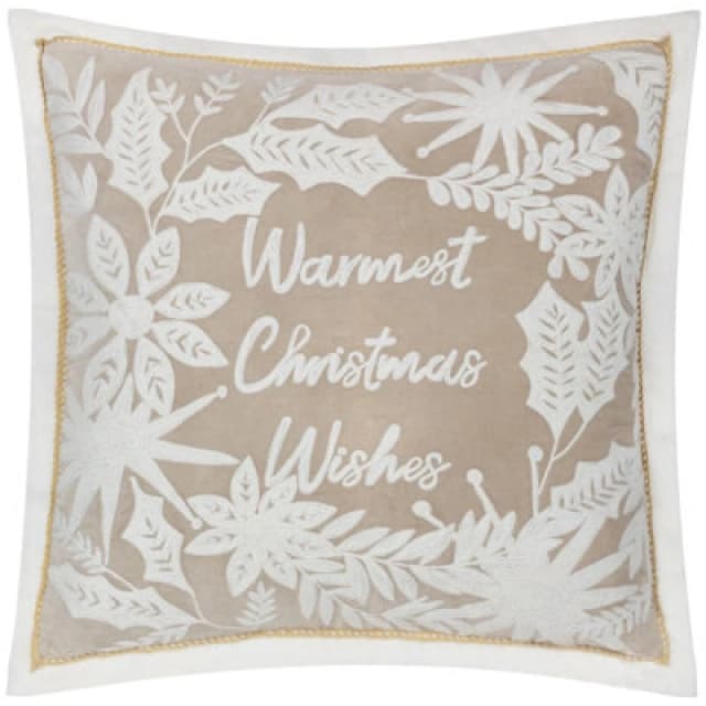 Winter Warmest Wishes Embroidered Cushion Natural, Natural / 50 x 50cm / Polyester Filled