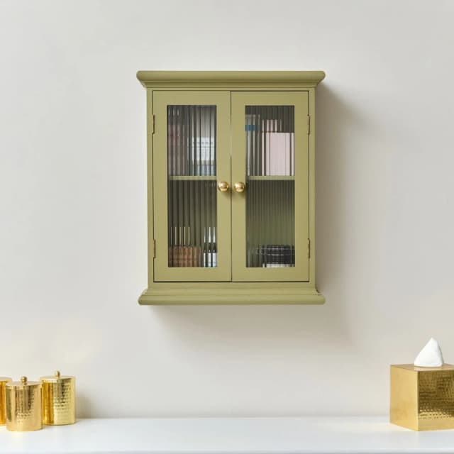 Melody Maison Olive Green Reeded Glass Wall Cabinet Dark Green