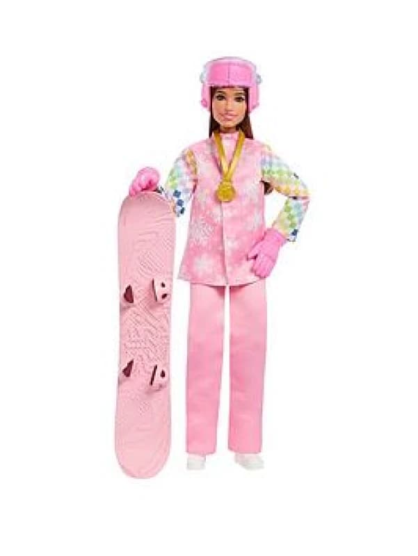 Barbie Careers Snowboarder Doll Wearing Pink Snow Jacket Pants & Boots with 10+ Accessories Including Color-Change Snowboard JKF78