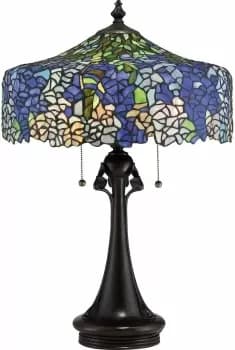 3 Bulb Table Lamp - Tiffany Style Coloured Glass - Smooth Round Base and Stem