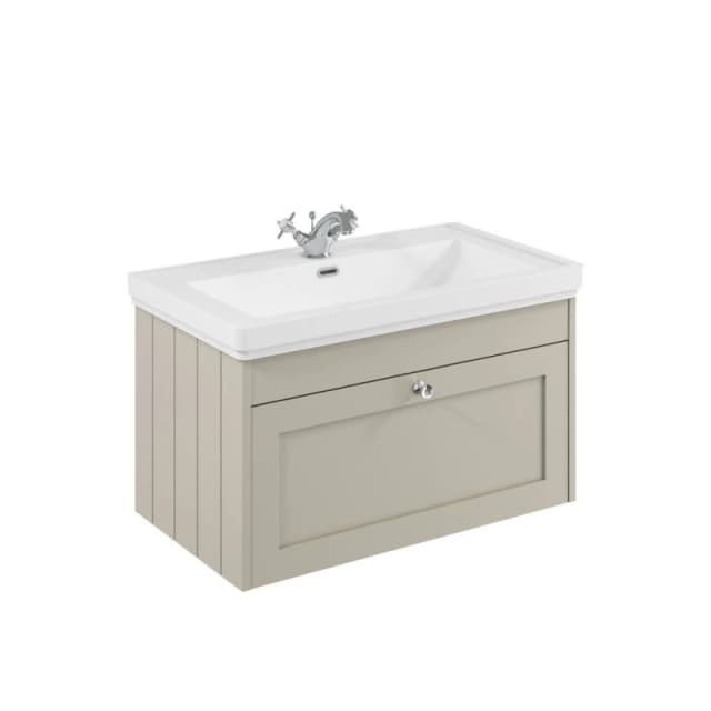 Balterley 800mm Wall Hung 1 Drawer Unit & Classic Basin 1 Tap Hole - Pebble Grey Grey Unisex