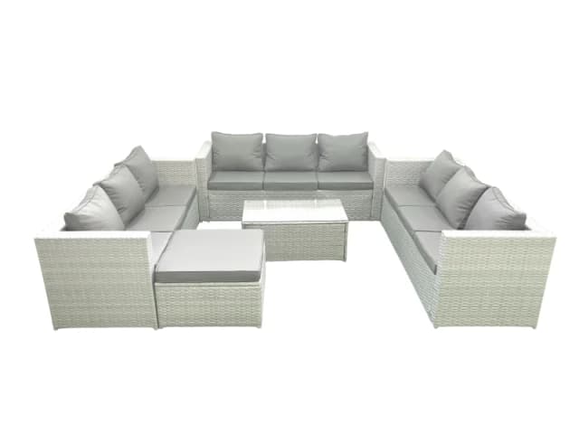 Fimous Rattan Garden Outdoor Furniture Set 10 Seater Garden Sofa Coffee Table Set with Big Footstool Light Grey Mixed Light Grey