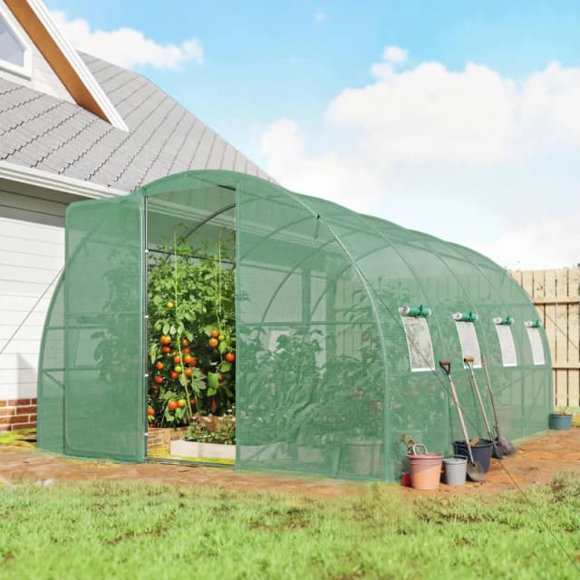 Outsunny 3 X 4 M Walk-in Polytunnel Greenhouse With 8 Windows, Garden Tunnel, Green 84H-480V01GN
