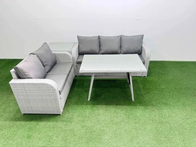 Fimous Rectangular Dining Table Sofa Set with Side Table Light Grey Light Grey Unisex