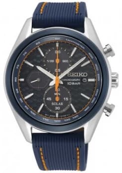 Seiko Mens Solar Blue Silicone Strap Blue Chronograph Watch