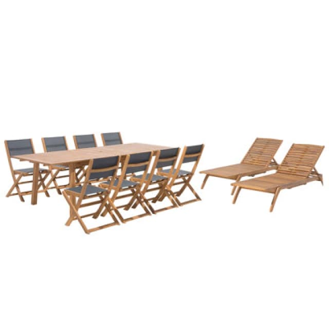 Beliani Garden Dining Set With Loungers 8 Seater Cesana Acacia Wood Light Brown