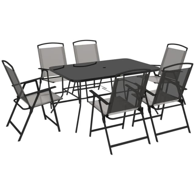 Outsunny 7 Pieces Garden Table and Chairs with Tempered Glass Top Grey - Outsunny 5056725521707