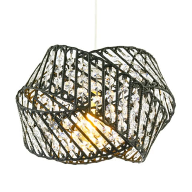 Happy Homewares Designer Triple Ring Black Pendant Lamp Shade With Clear Acrylic Beads