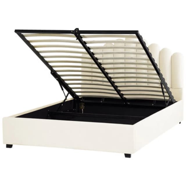 Beliani Ottoman Bed Velvet Vincennes 160 X 200 Cm (Eu King Size) Off-White