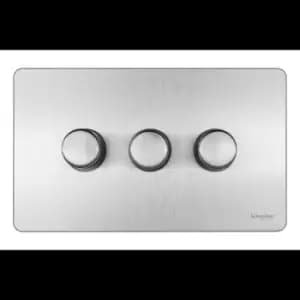 Schneider Electric Ultimate Screwless Flat Plate - 3 Gang 2 Way Dimmer Light Switch, Main & Low Voltage, 250W/VA, GU6432CSS, Stainless Steel