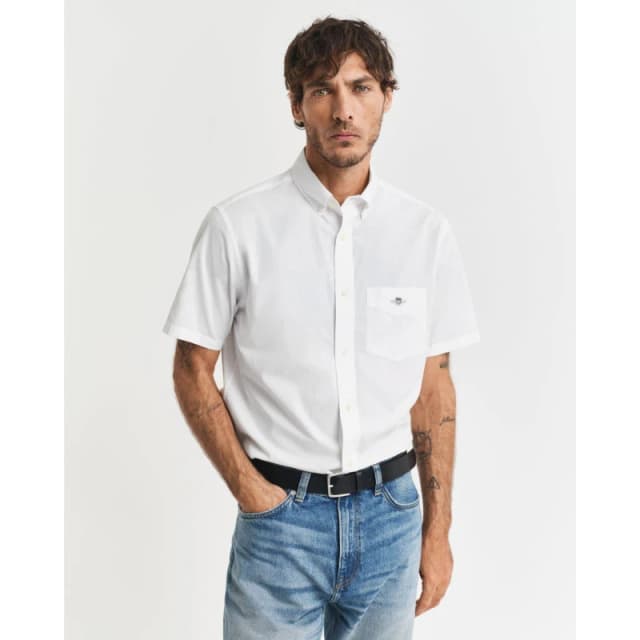 Gant Regular Fit Classic Poplin Short Sleeve Shirt Plain Shirt - Short Sleeve S White 55018501350
