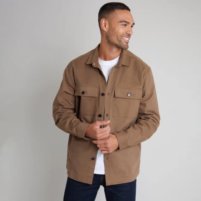 Threadbare 'Church' Cotton Twill Button Up Shacket Brown
