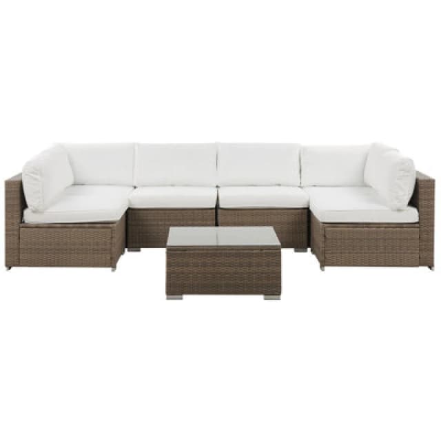 Beliani Garden Corner Sofa With Table 6 Seater Belvedere Pe Rattan White