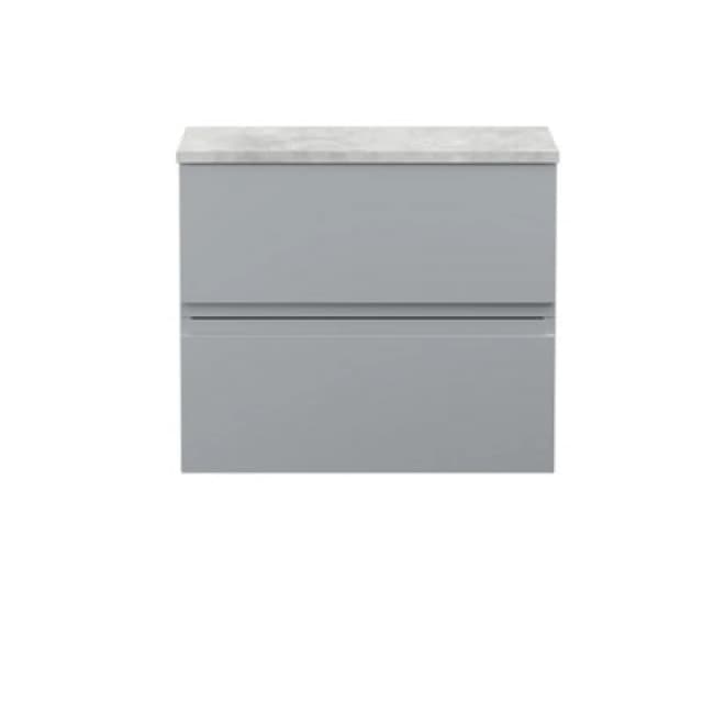 Hudson Reed Urban Wall Hung Countertop Basin Unit, 2 Soft Close Drawers Vanity Unit And Bellato Grey Worktop In Satin Grey, 600mm