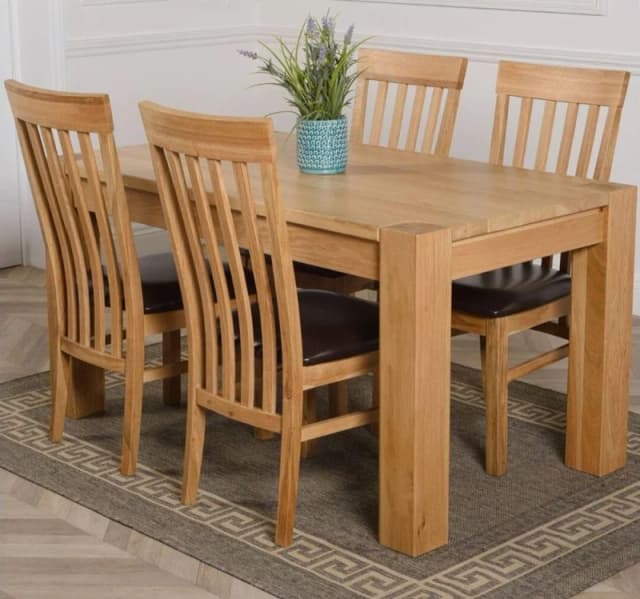 Thats Furniture Kuba 150 x 85cm Chunky Medium Oak Dining Table & 4 Harvard Chairs in Brown Brown Unisex 150 x 85 cm