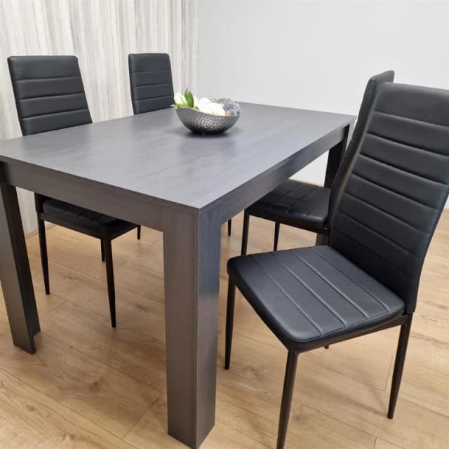 KOSY KOALA Kosy Koala - Dining Table and 4 Chairs Black Dark Grey 4 Black Leather Chairs Wood Dining Set Furniture Arrow Charcoal 140 + 4 Black metal