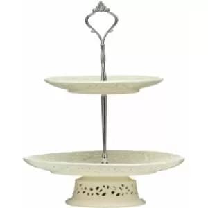 Premier Housewares - 2 Tier Ceramic Lace Cake Plate