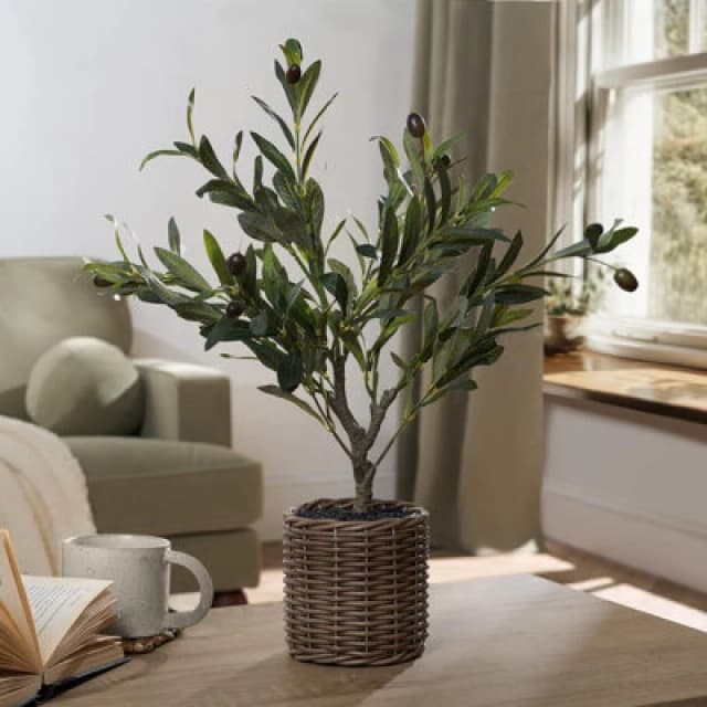 OHS OHS Artificial Olive Tree with Lifelike Leaves Realistic Plant in Basket in Natural Size: 100CM Natural 100CM Unisex 5027434217328