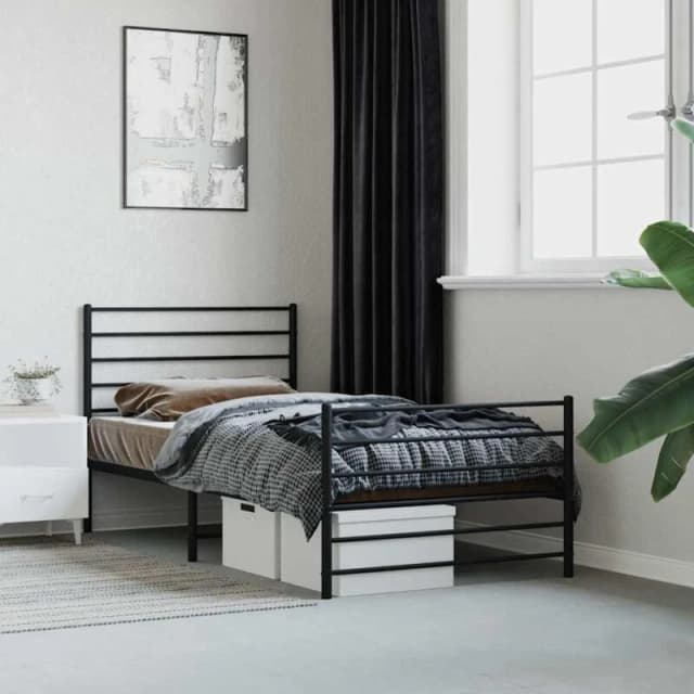 VIDAXL Metal Bed Frame without Mattress with Footboard Black 75x190cm Vidaxl 8720845787639