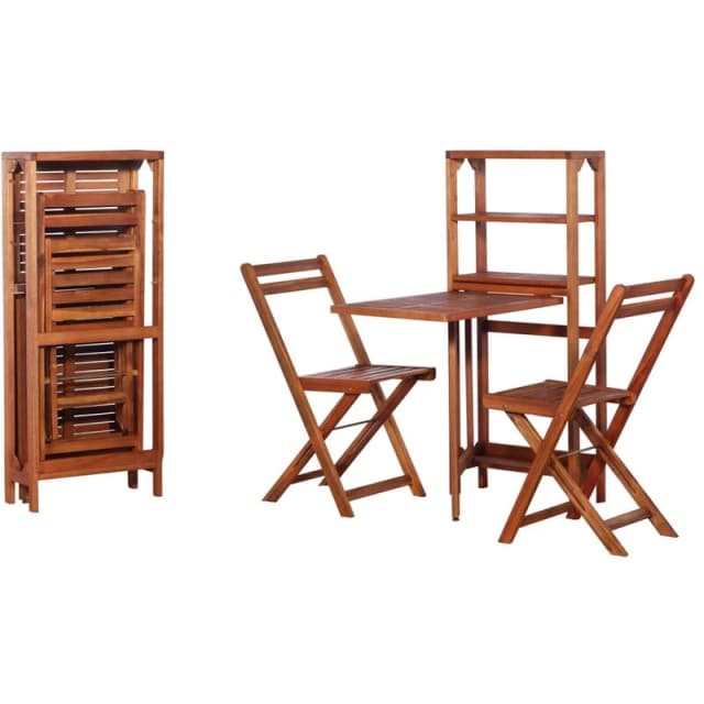 vidaXL Solid Acacia Wood Bistro Set 3 Piece Garden Furniture Table Chairs