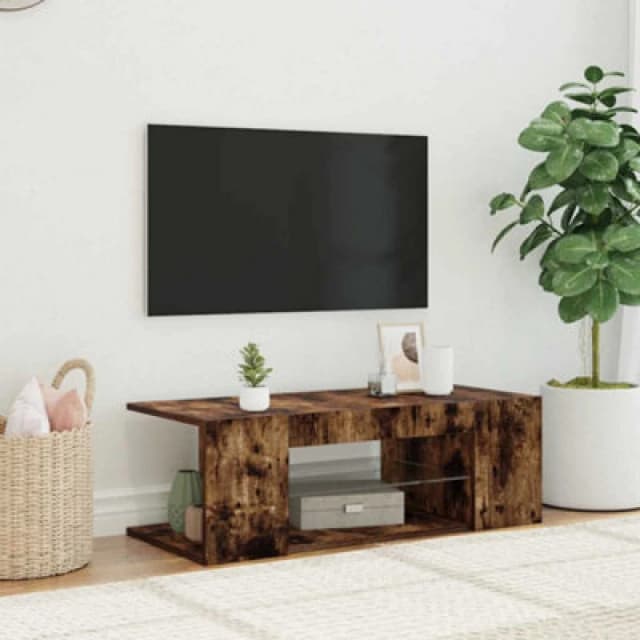 vidaXL TV Cabinet with LED Lights Smoked Oak 90x39x30 cm, Brown 822665