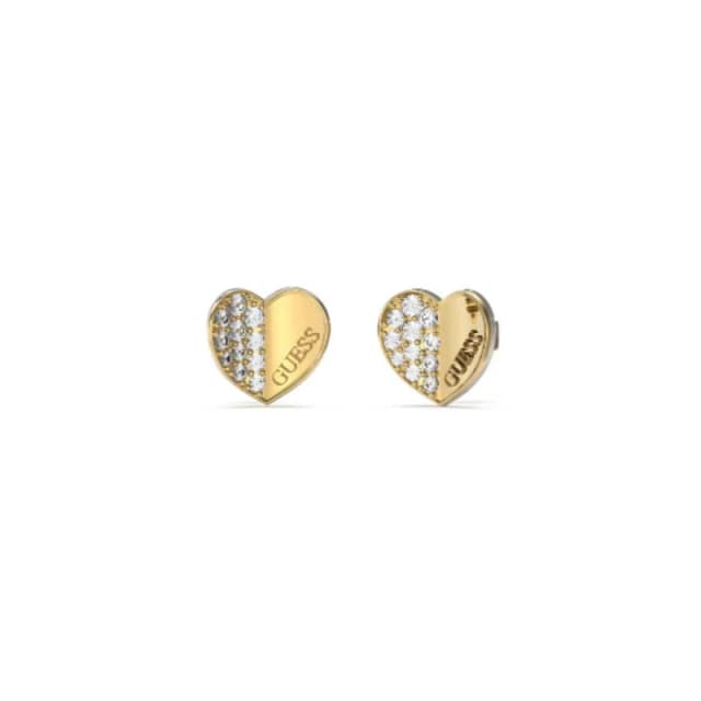 Lovely Guess 12mm Plain Pave Heart Gold Earrings UBE03038YG