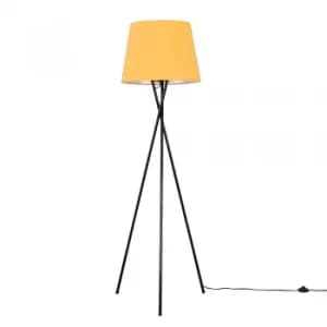 Camden Black Tripod Floor Lamp with XL Mustard Aspen Shade