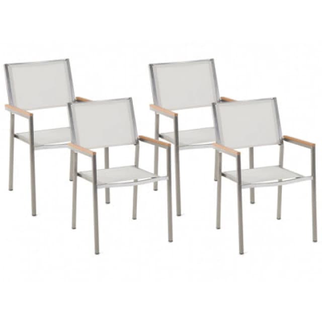 Beliani Set Of 4 Garden Chairs Grosseto Stainless Steel White