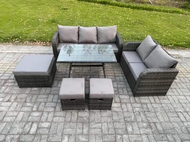 Fimous Garden Furniture Sets 6 Pieces Wicker Rattan Furniture Manual Wicker Patio Sofa Patio Conversation Set Dark Grey Mixed Dark Grey