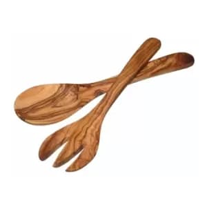 KitchenCraft World of Flavours Italian Olive Wood Salad Servers 29cm Brown