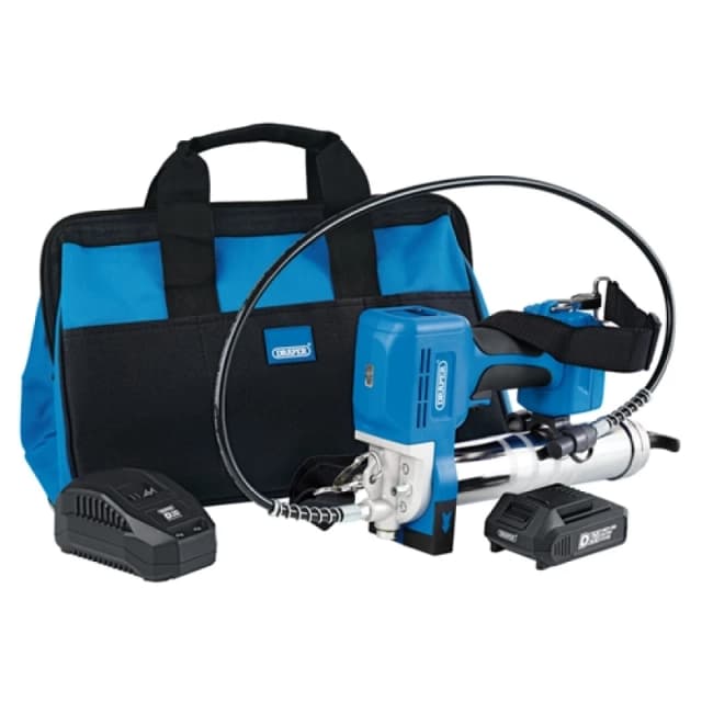 Draper D20 20V Grease Gun Kit, 1 x 2.0Ah Battery, 1 x Charger (3 Piece) 3359