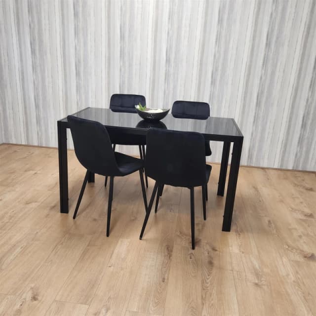 KOSY KOALA Dining Table and 4 Chairs Black Glass 4 Velvet Chairs Dining Room Furniture Black