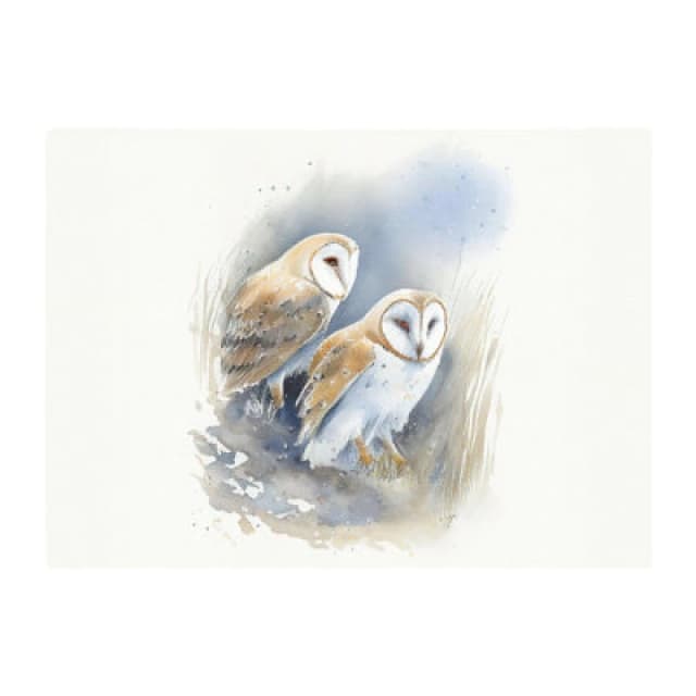 Warren Reed Designer Barn Ano Owls Watercolour Glass Chopping Board