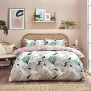 Furn Caliko Vine Leaf Print Reversible Duvet Cover Set, Blush, Double