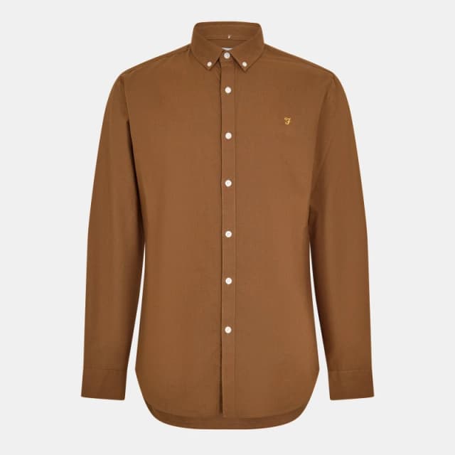 Farah Oxford Long Sleeve Shirt Mid Brown male Small